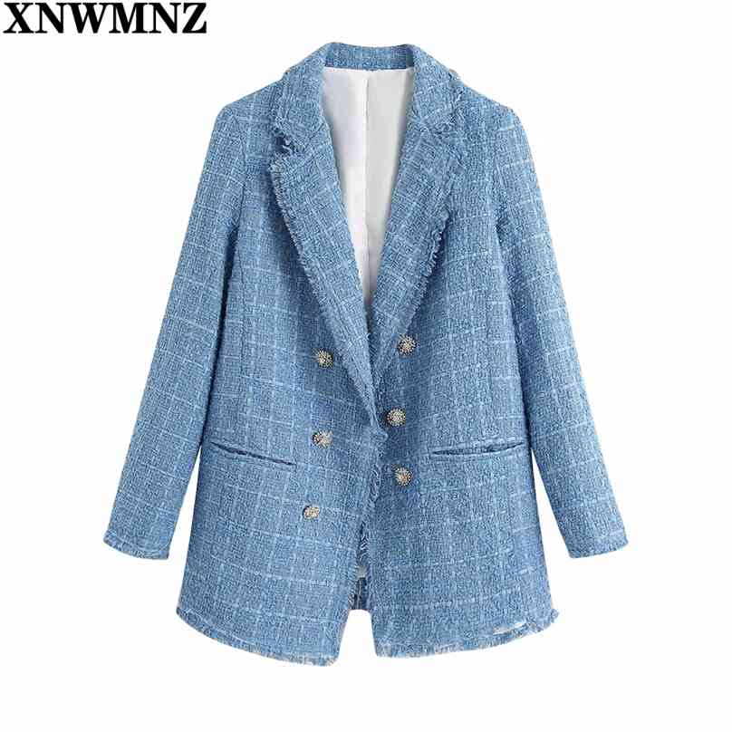 

Women Fashion Tweed Elegant Blazers Ladies Vintage Loose Blazer Jackets Casual Female Streetwear Suits Girls Chic 210520, Blue