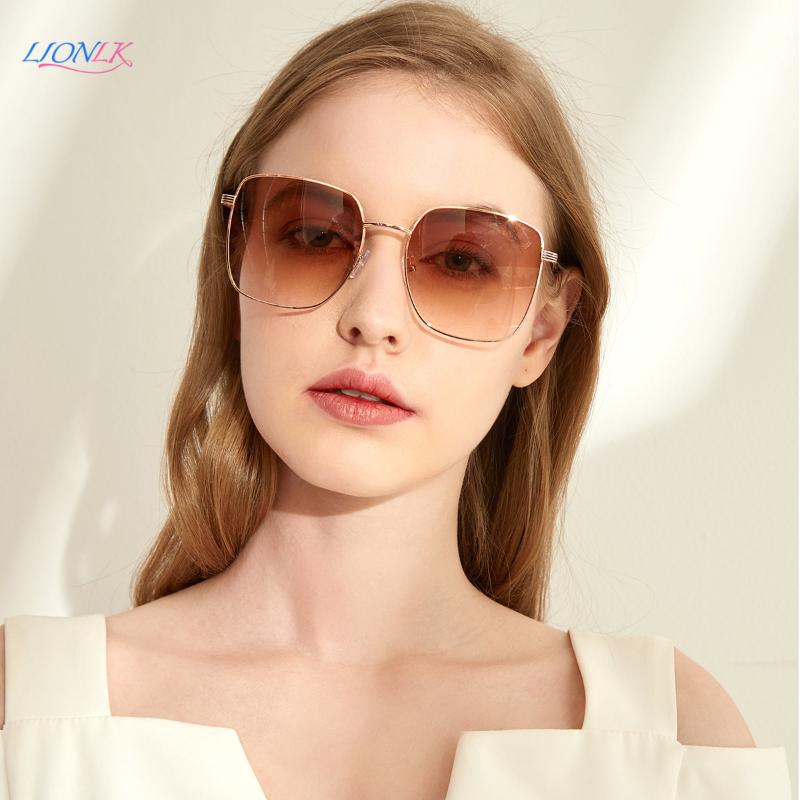 

Sunglasses LIONLK Fashion Oversized Metal Square Anti-Glare Full Frame UV400 Designer Sun Glasses Brown Black