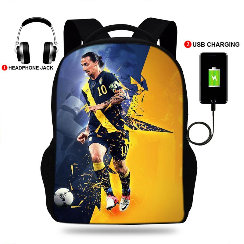 

School Bags Casual Ibrahimovic Usb Charge Backpack Boys Girls Bag Men Women Rucksack Teens Daily Football Knapsack