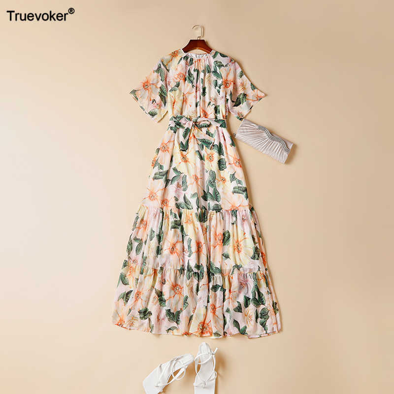 

Truevoker Summer Runway Ankle Long Beach Resort Dress Lady Short Sleeve Flower Print High Street Maxi Women Party Vestidos 210602, Yellow
