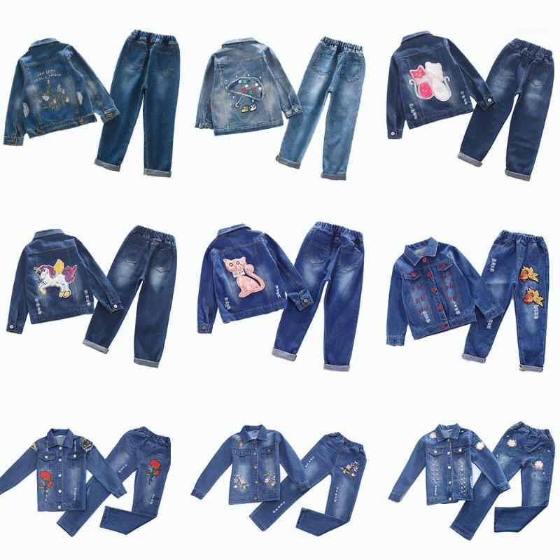 

Jackets Children's Sets 2PC Boys Girls Sport Outfits Clothing Kids Casual Cotton Tracksuit Denim Jacket+Long Pants, Blue;gray