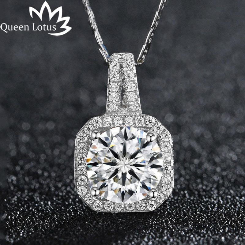 

Pendant Necklaces Queen Lotus Fashion Women Zirconia Jewelry Beautiful Sparkling White CZ Crystal Necklace For