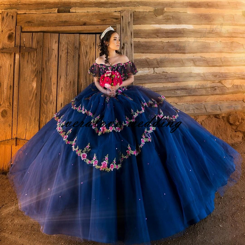 

Royal Blue Ball Gown Quinceanera Dresses 2021 Princess Sweet 16 Dress Off Shoulder Graduation Gowns vestidos de 15 anos, Silver