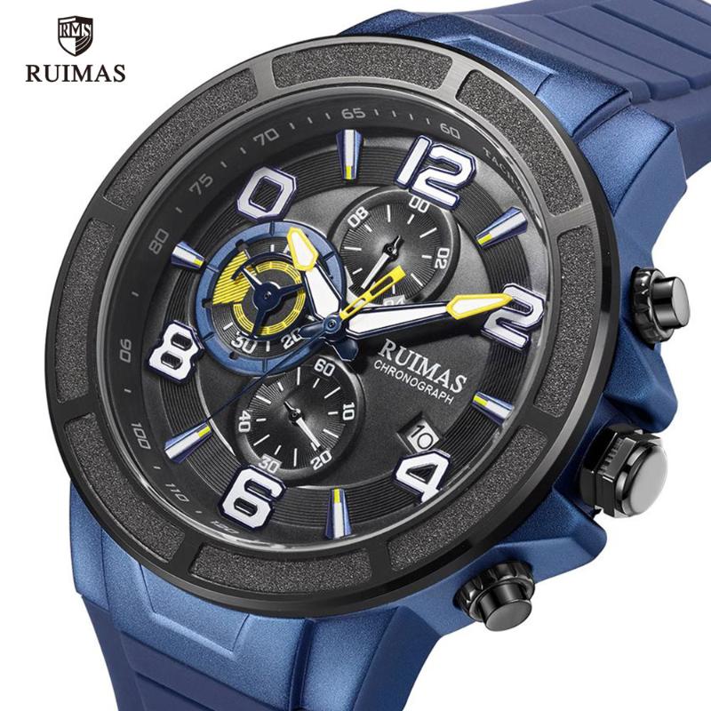 

Wristwatches Top Brand RUIMAS Original Military Sport Watches Men Chronograph Quartz Waterproof Wristwatch Blue Relogio Masculino 587, Slivery;brown