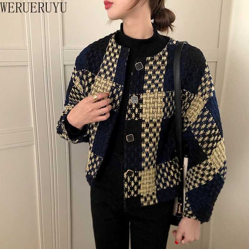 

WERUERUYU Women' Short Jacket Vintage Ladies Autumn Spring Korean Plaid Woolen Coat College Style Slim Tweed Jackets 210608, Photo color