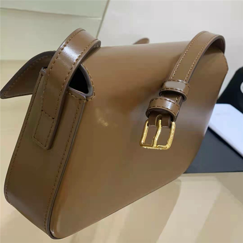 

Top Quality Designer Genuine Leather Women Baguette Bags Plain Color UPUP Handbags arc de Triomphe Buckle Hasp Golden Hardware One Shoulder Bag Fashion Wallet Purse, Brown