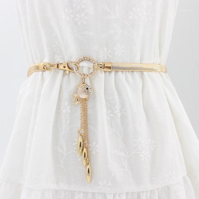 

Belts Fashion Metal Elastic Chian Vintage Women Belt Fish Elephant Decorate Design Clasp Front Stretch Waist, Black;brown