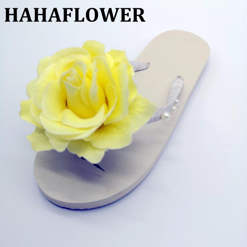 

Slippers HAHAFLOWER Women Shoes Flip Flops Beach With Rose Flowers Flat Cool Sipper PLUS SIZE 35-45, Black