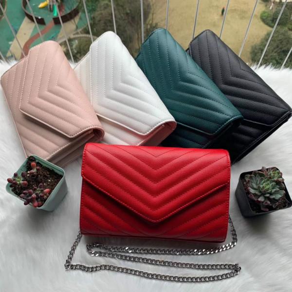 

2021 Women Handbags top sheepskin caviar metal chain gold silver Handbag Genuine Leather bag Flip cover diagonal Shoulder Bags wallet, Green