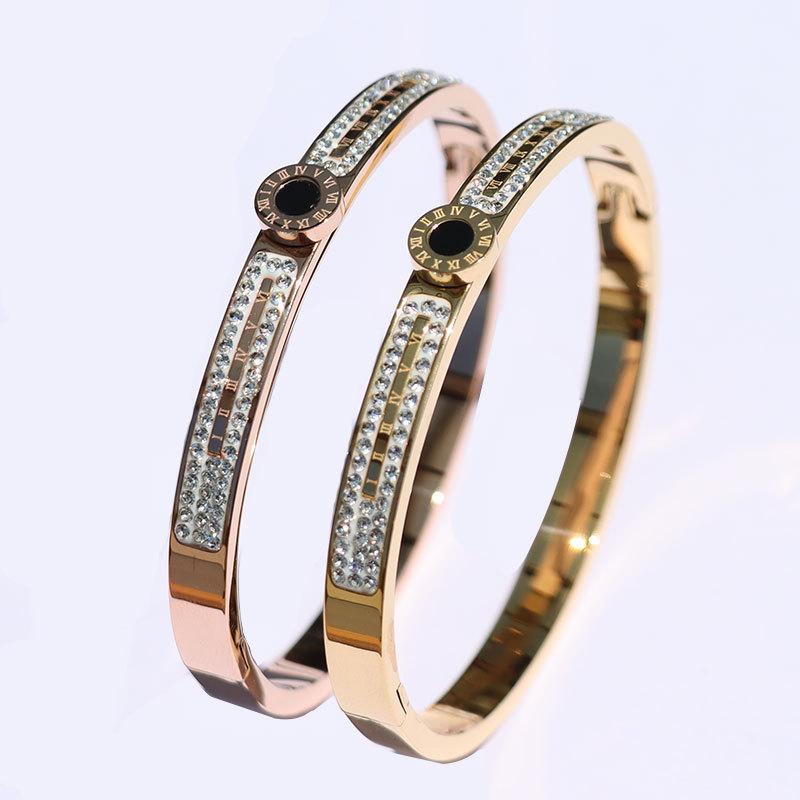 

Bangle Love Roman Crystal Charm Bracelet Women Jewelry Gold-Color Hollow Numerals & Bracelets Colorfast Steel