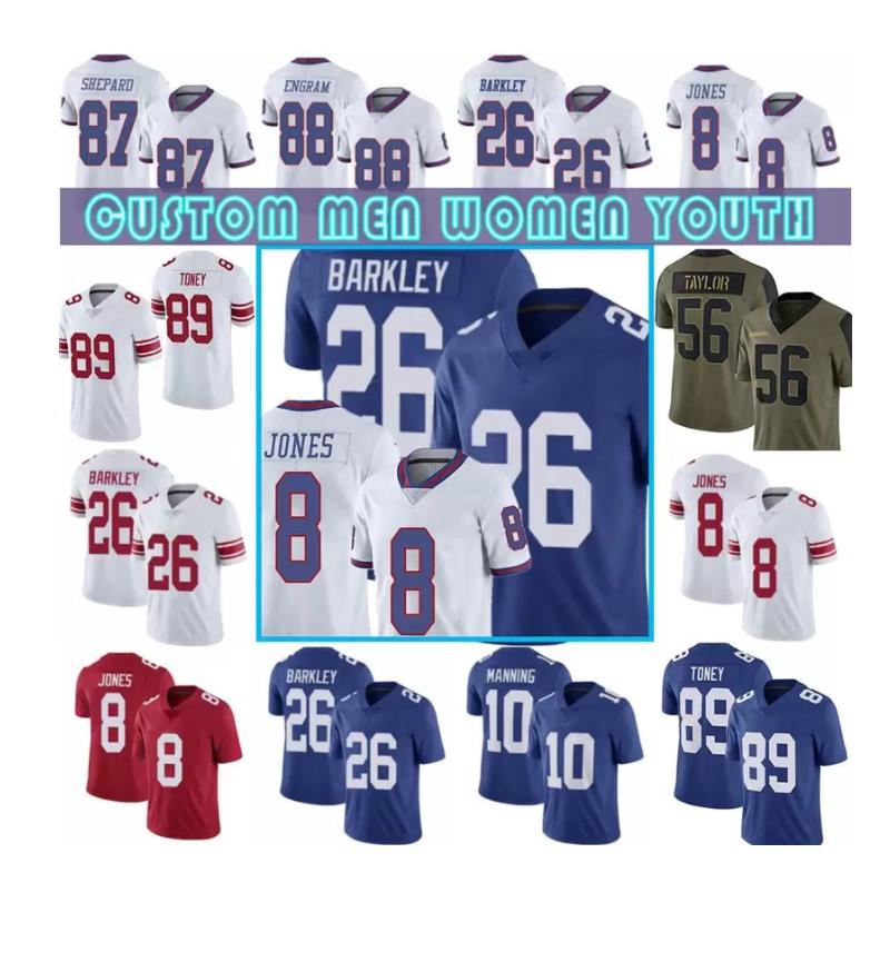 8 Daniel Jones Custom 26 Saquon Barkley Eli Manning Mens de football Jersey Kadarius Toney Kenny Golday Lawrence Taylor Phil Simms Evan Engramme