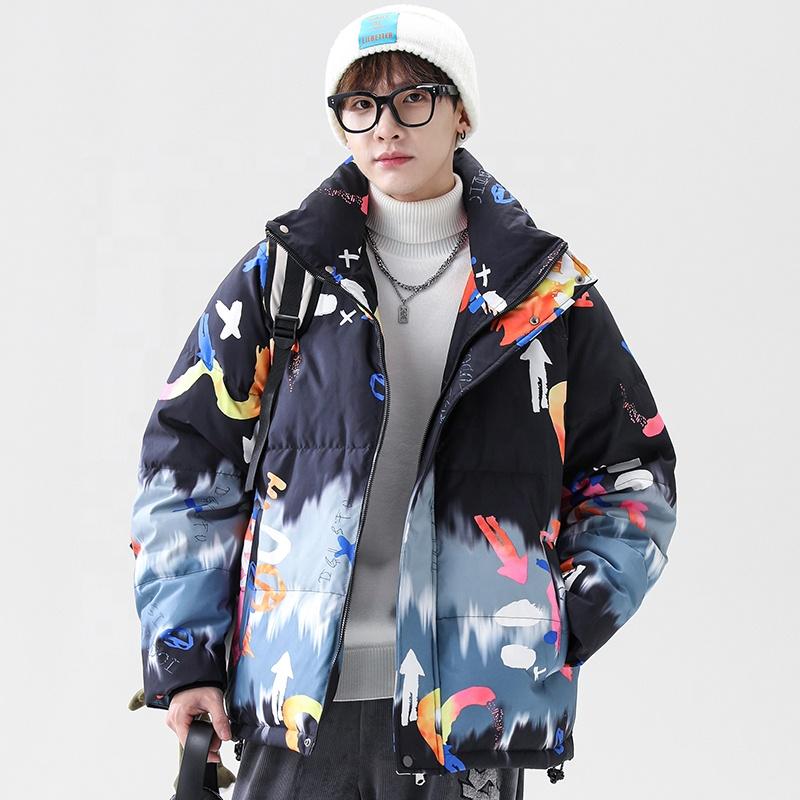 

Men's Jackets Drop Windbreaker Men Winter Warm Windproof Long Sleeve Colorful Graffiti Printed Puffer Jacket, Black;brown