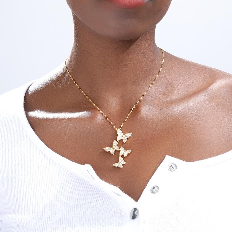

Pendant Necklaces Zircon Four Butterfly Necklace For Women 2021 Fashion Crystal Two Butterflies Neckalce Aesthetic Jewerly Christmas Gifts