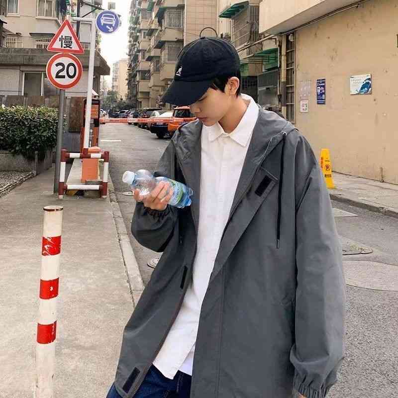 

Jacket men's ancient hooded work spring and autumn fashion street loose coat, G21-jk207 black