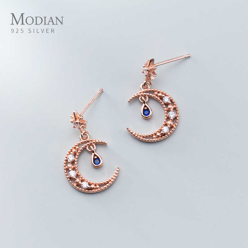 

Fashion 925 Sterling Silver Sparkling Moon Blue Water Drop Dangle Earring fit Women Wedding Engagement Fine Jewelry 210707