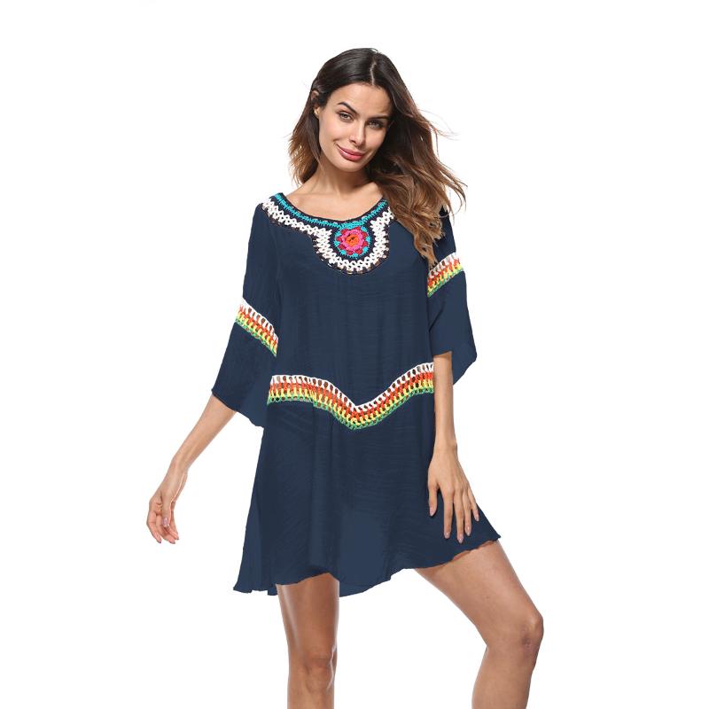 

Outdoor Swimsuit Cover Up Sunscreen Beachwear Women' Beach Dress Tunic Sarongs, Blue;gray