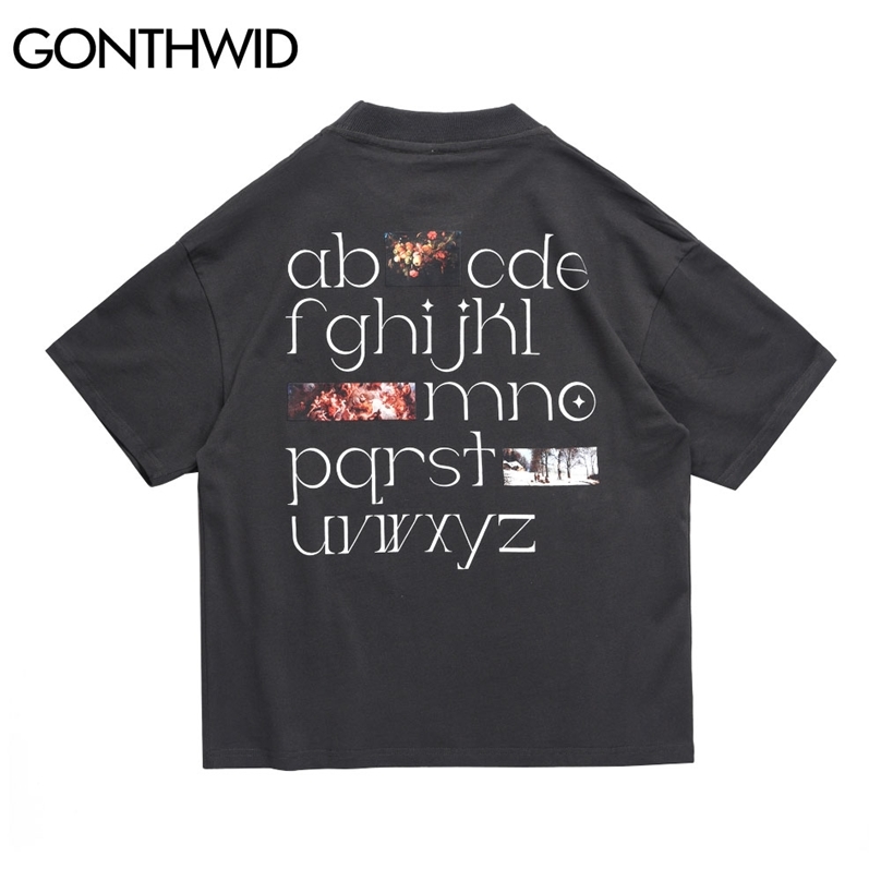 

Tees Shirts Streetwear Vintage Painting Letters Short Sleeve Tshirts Harajuku Hip Hop Fashion Casual Cotton Tops 210602, Gray