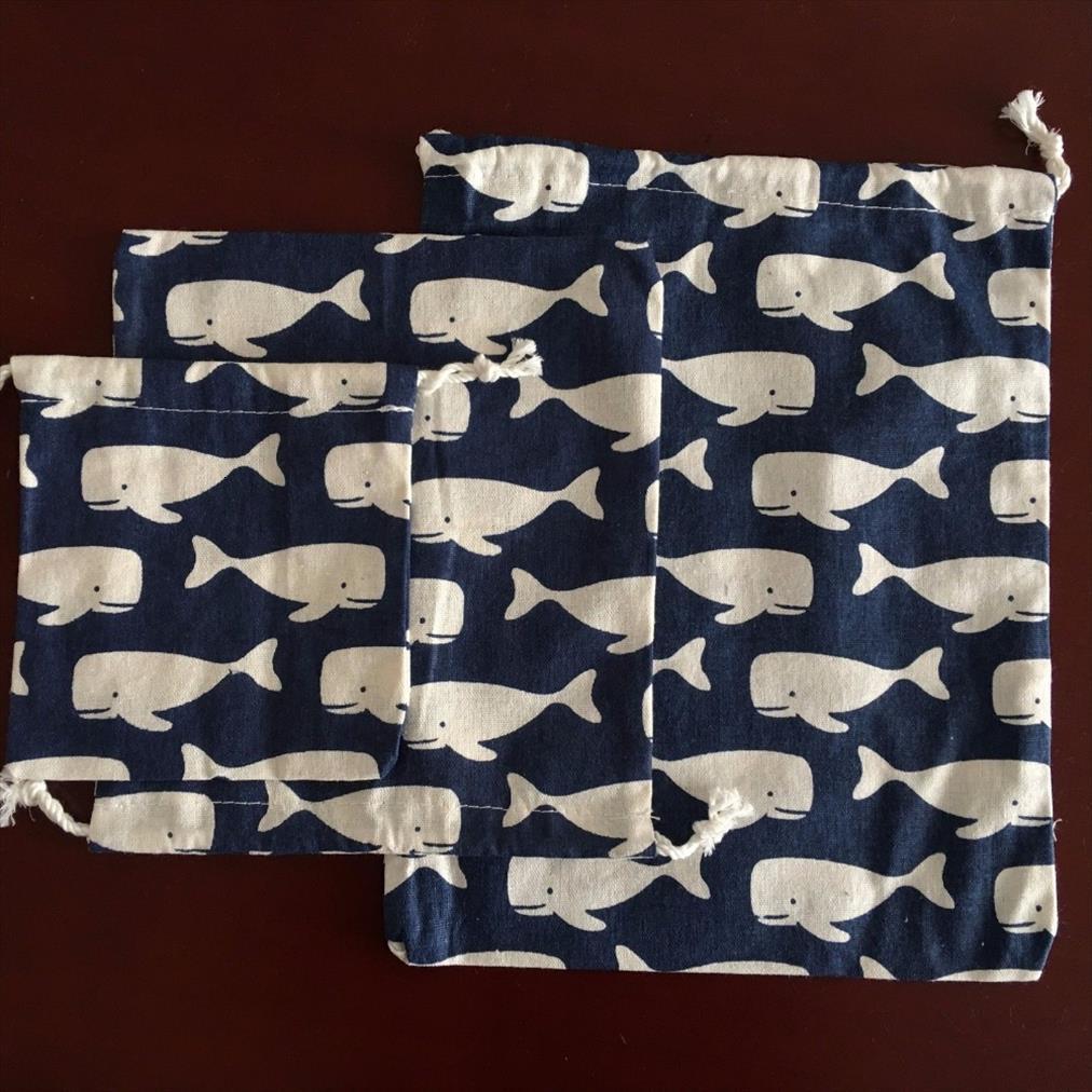 

yile cotton linen travelling cosmetic bags clothing sorted pouch string closure multi purpose bag white whale navy blue n522