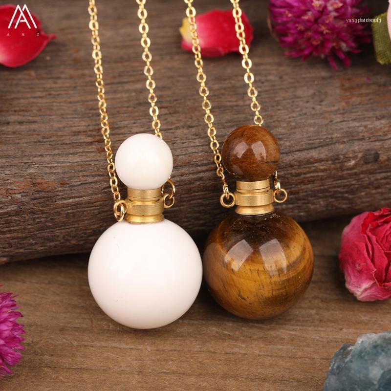 

Natural Tiger Eye White Tridacna Stone Round Essential Oil Perfume Bottle Pendant Women Crystal Diffuser Gold Necklace Jewelry1, Silver