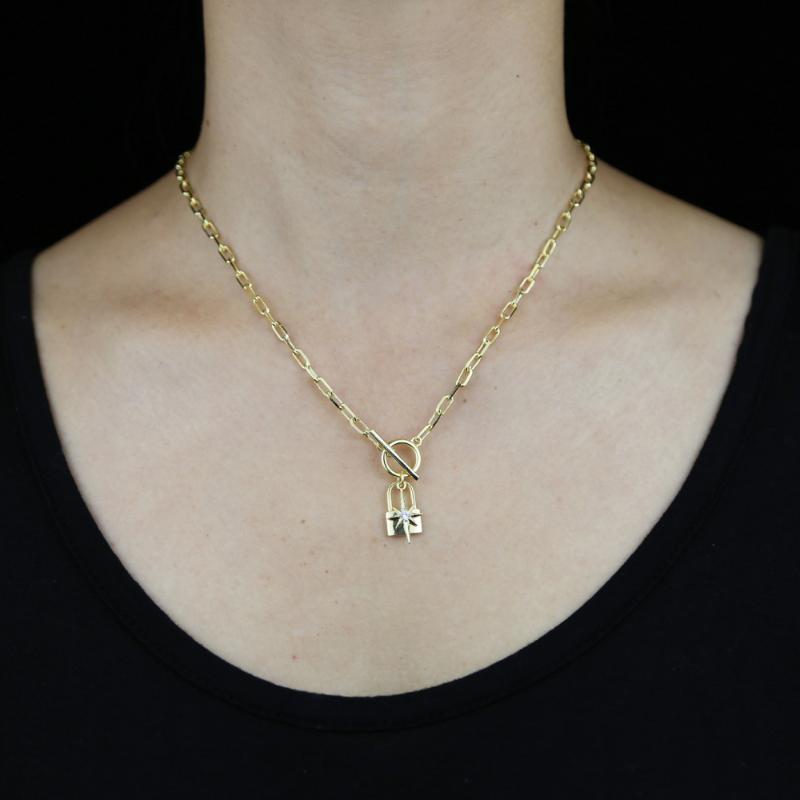 

Pendant Necklaces Hip Hop Punk Gold Color Necklace Plated Chain Toggle Lock Choker OT Buckle Padlock For Women Charms Jewelry