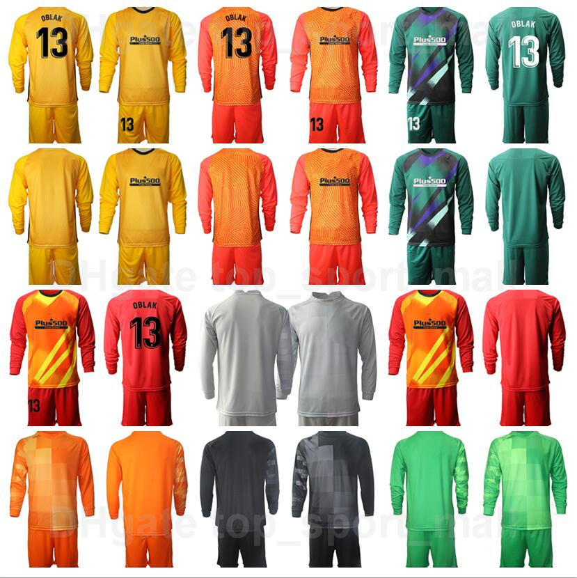 

Goalkeeper GK Atletico Madrid Soccer 13 Jan Oblak Long Sleeve Jersey Set Goalie Ivo Grbic 1 Antonio Adan David de Gea Thibaut Courtois Football Shirt Kits Uniform Men, Black