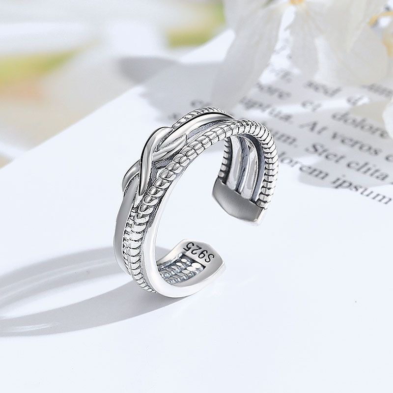 Delicate Ring S925 Sterling Silver Multi-layer with Japanese and Korean Style, Women&#039;s Fashion Opening , Hemp Rope Cross-image-711151362