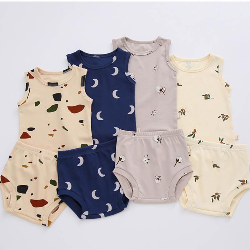 

Clothing Sets 0-24M Summer Sleeveless Cotton Printing T-shirt+PP Shorts Toddler Baby Boys Girl Clothes Suit Infant Girls, White