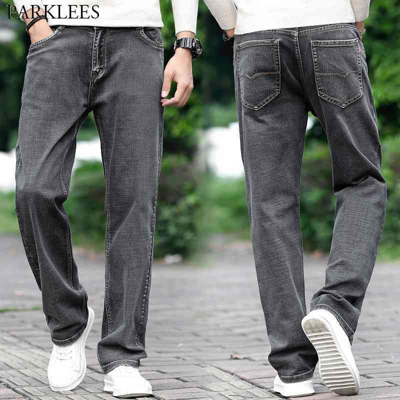 

Fashion Mens Jeans Brand Loose Straight Denim Trousers Mens Business Casual Men Pants Elasticity Plus Size Jeans for Men Homme 210524, Black