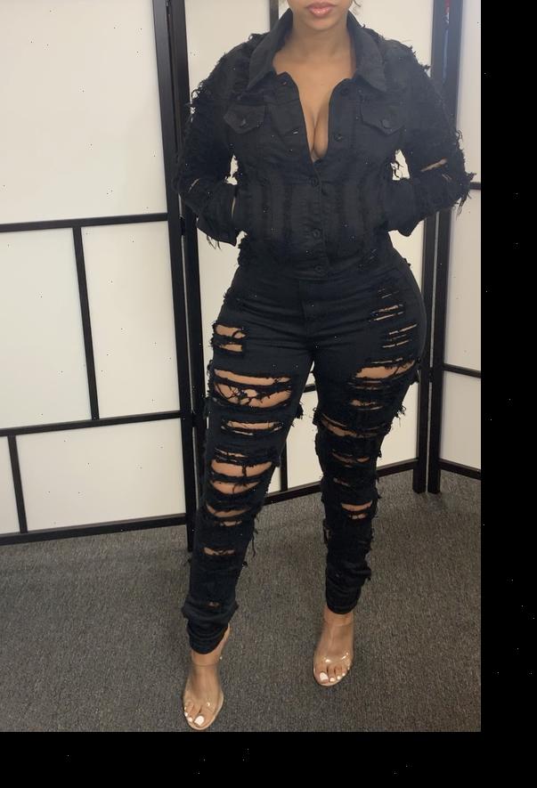 

fashion casual high waist slim womens jeans hole pencil pants black, Blue