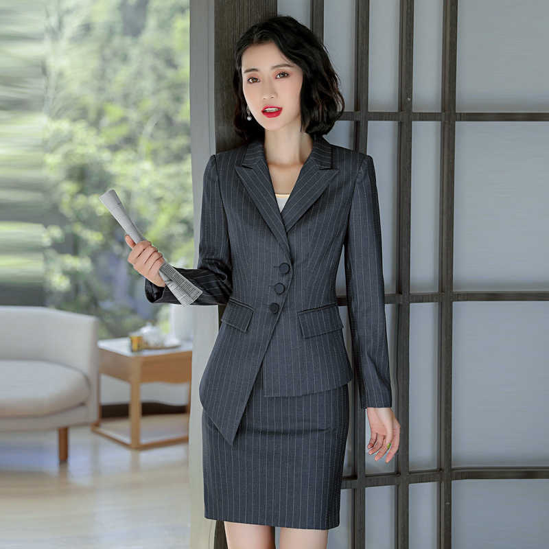 

Women's pants suits interview set high-quality fabric professional office ladies blazer Fashionable elegant skirt 210527, Black skirt twopiece