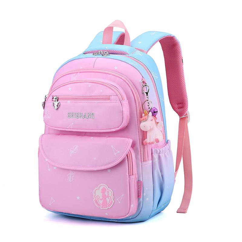 

School Bags Reflect Light Panelled Girls Embroidery Kawaii Backpack Children's Bag Cute Student Waterproof Kids Large Capacity, Pink