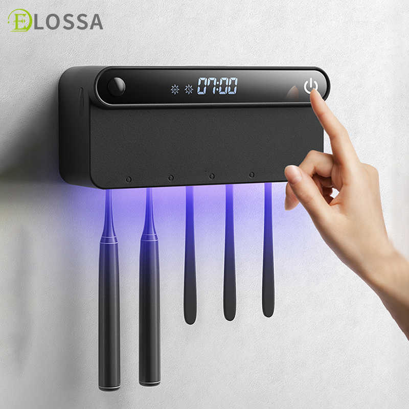 

ELOSSA Intelligent UV Toothbrush Holder Sterilizer Wall-Mounted Automatic Toothpaste Squeezer Dispenser Bathroom Accessories Set 210709