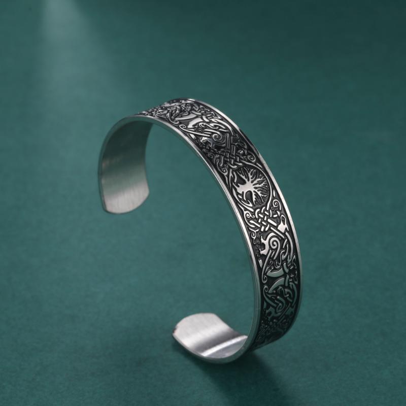 

Bangle Tree Of Life Viking Cuff Bangles For Women Men Wiccan Gold Silver Color Stainless Steel Bracelet Vintage Jewelry Amulet