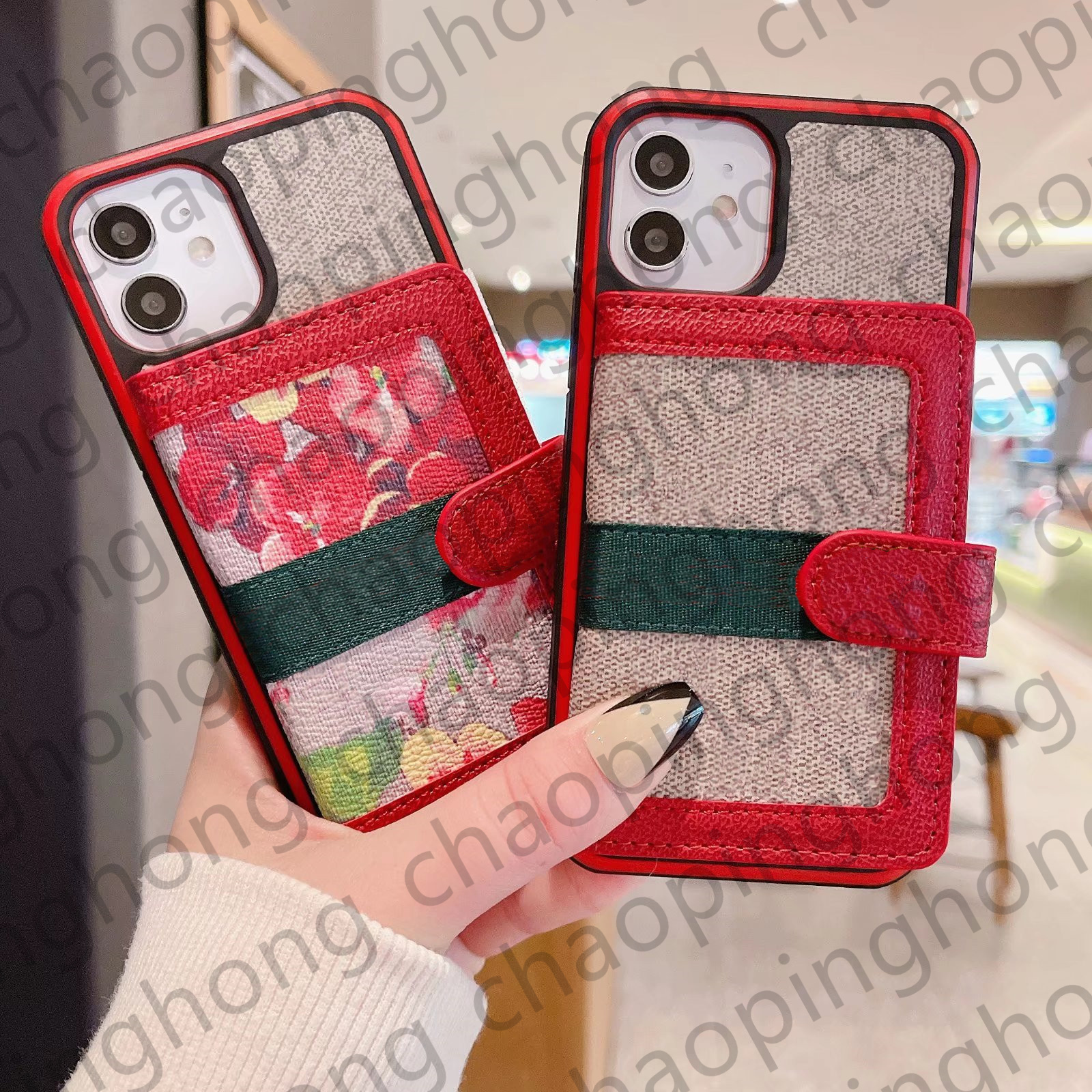 

Wallet Phone Cases For Iphone 13 Pro Max i 14 12 11 XS XSmax XR 8 7Plus Luxury Brand Card Holder Credit Pocket Bags Fashion Designer Leather Flower Women Shockproof Cover, Gift box