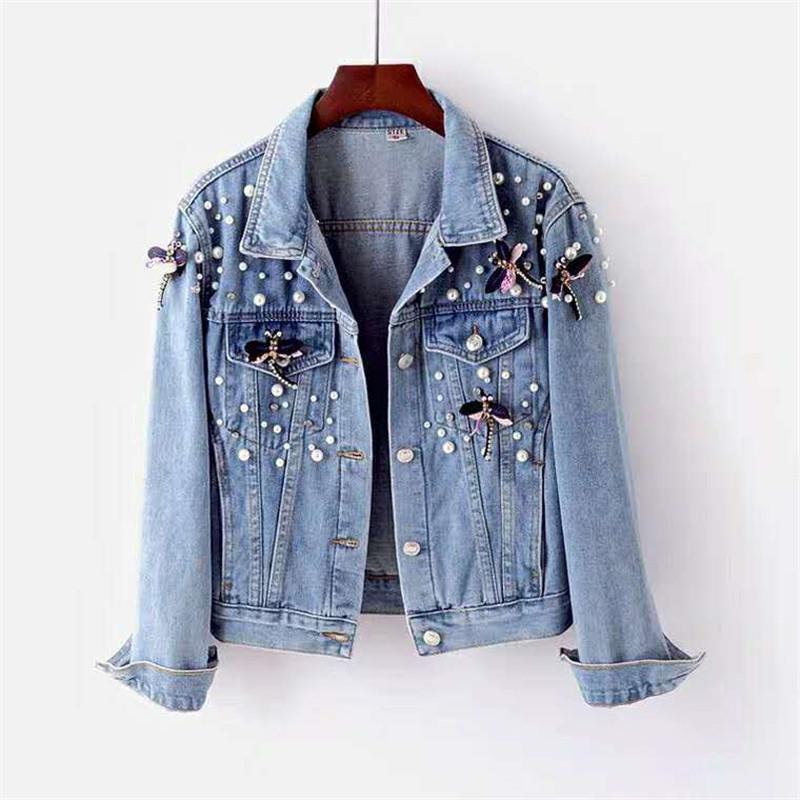 

Women's Jackets 2021 Denim Jacket Coat Women Beading Loose Overcoat Jeans Basic Coats Streetwear Long Sleeve Casual Outerwear, Black;brown
