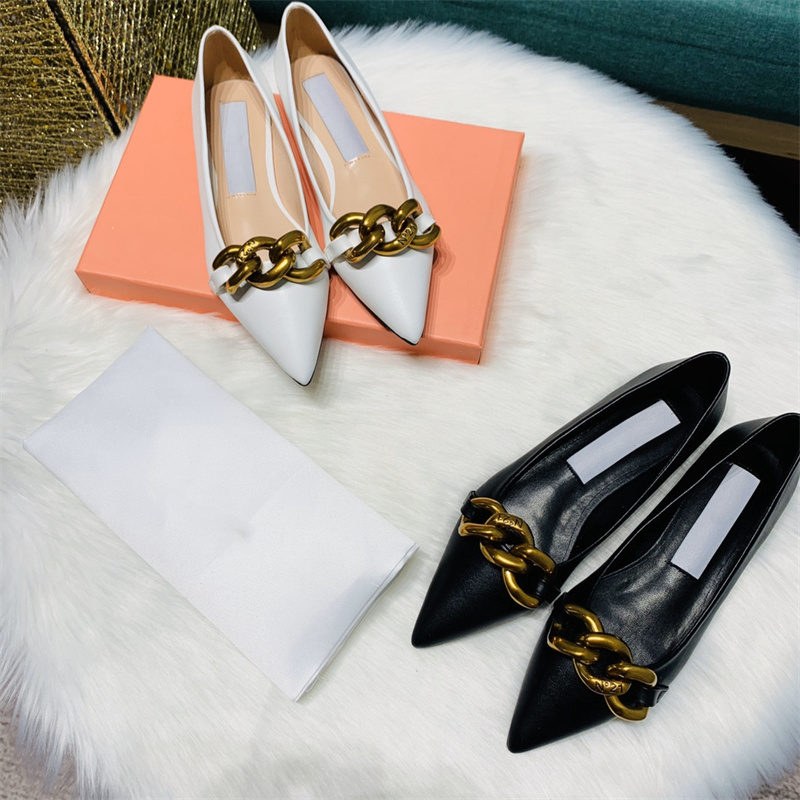 

Women's Sandals Fashion Leather Pointed Toe Rubber Metal Flat Shoes Black White Heatshoes, Box