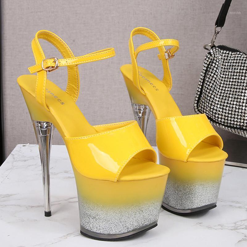 

Gradient Color Soles Nightclub Women Sandals Super High Heels 17.5 Cm Large Size 34-43 Women's Shoes Dress, Red