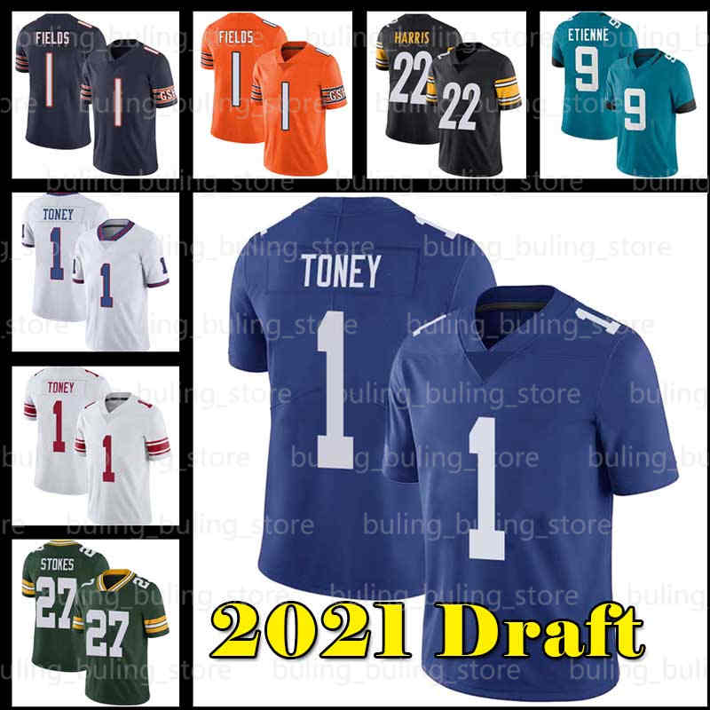 

1 Kadarius Toney Jersey Justin Fields York Giants 27 Eric Stokes Chicago Bears New 2021 Draft 22 Najee Harris Travis Etienne, Black;red