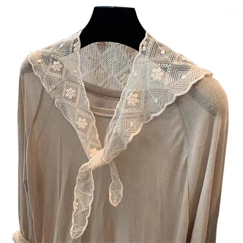 

Scarves Lace Sheer Knit Scarf Hollow Out Women Neckerchief Solid Color Triangle Small Crochet Cape Fashion Match, Blue;gray