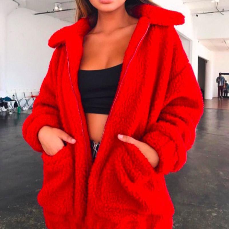 

Women' Wool & Blends Winter Coat Women Faux Fur Loose Plus Size Fluffy Zipper Jacket Warm Vintage Streetwear Ladies Coats, Black