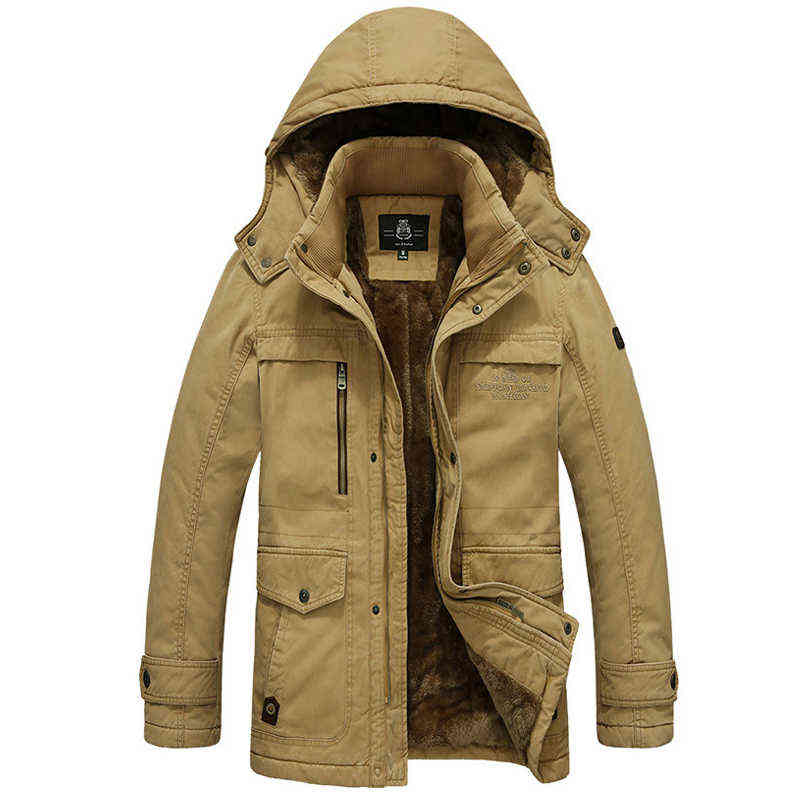 

New Winter Jacket Men Windbreaker Thick Warm Parka Men Hooded Collar Fleece Liner Parkas Hombre Invierno Plus 5XL Coat Men Y1103, Army green