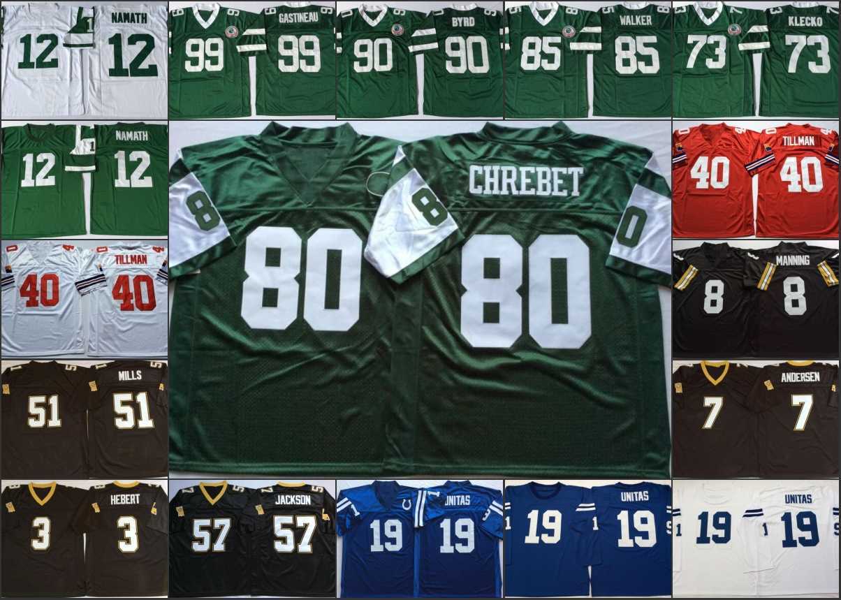 

Ncaa vintage Football stitched jersey mens Jerseys 40 Pat Tillman 7 Morten Andersen 57 RICKEY JACKSON 80 Wayne Chrebet 85 Wesley Walker Joe, Black