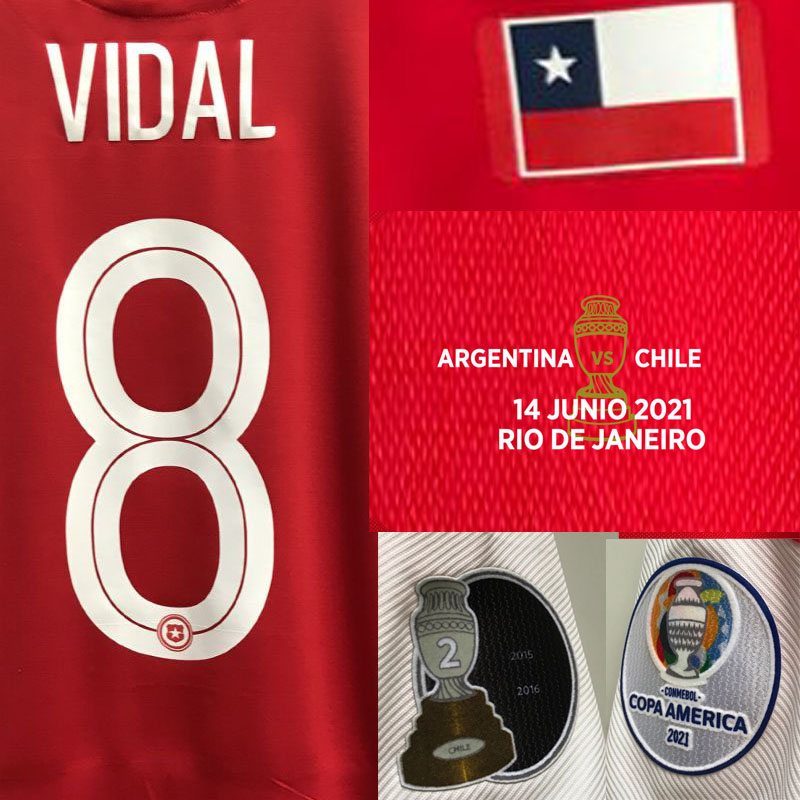 

Home Textile 2021 Copa America Vidal Alex Sanchez Maillot With Final Match Details Soccer Patch Badge, #8 vidal