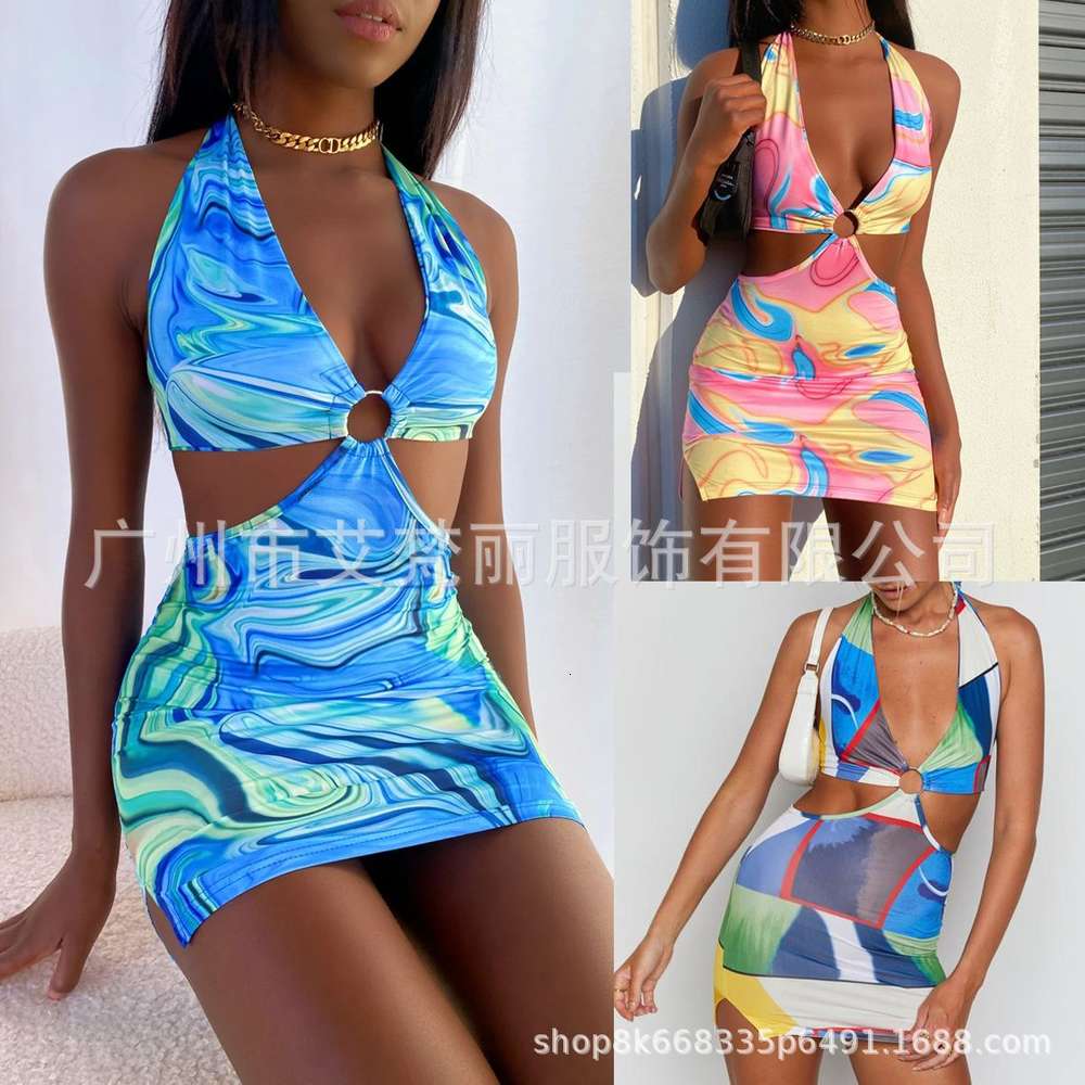 

summer tight package hip one-piece dress with digital print split sexy, Black;gray