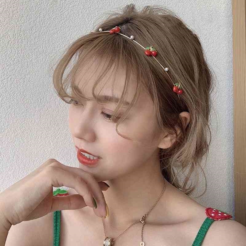 

red Korean lovely net new face washing head band Super fairy Strawberry Cherry Forest Fairy hair accessories