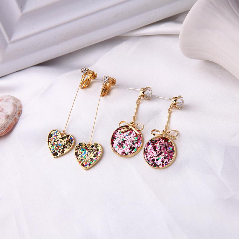 

Dangle & Chandelier Colorful Resin Heart Round Drop Earrings Gold Color Crystal Pendant Ear Clip For Women Wedding Jewelry Gift Arrival, Silver