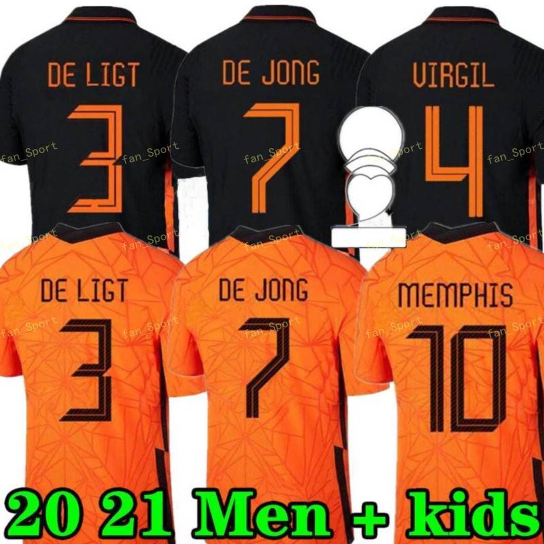 

MEMPHIS 2021 Netherlands soccer shirt DE JONG Holland DE LIGT STROOTMAN VAN DIJK VIRGIL 2022 football jersey Adult men + kids kit, Black;yellow