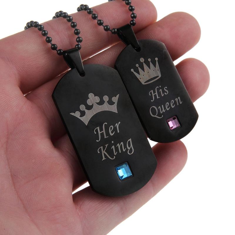 Pendant Necklaces Fashion Couple Necklace Women/men Valentines Day Gifts Her King And His Queen For Lovers Stainless Steel Delicate Accessor-image-708526866