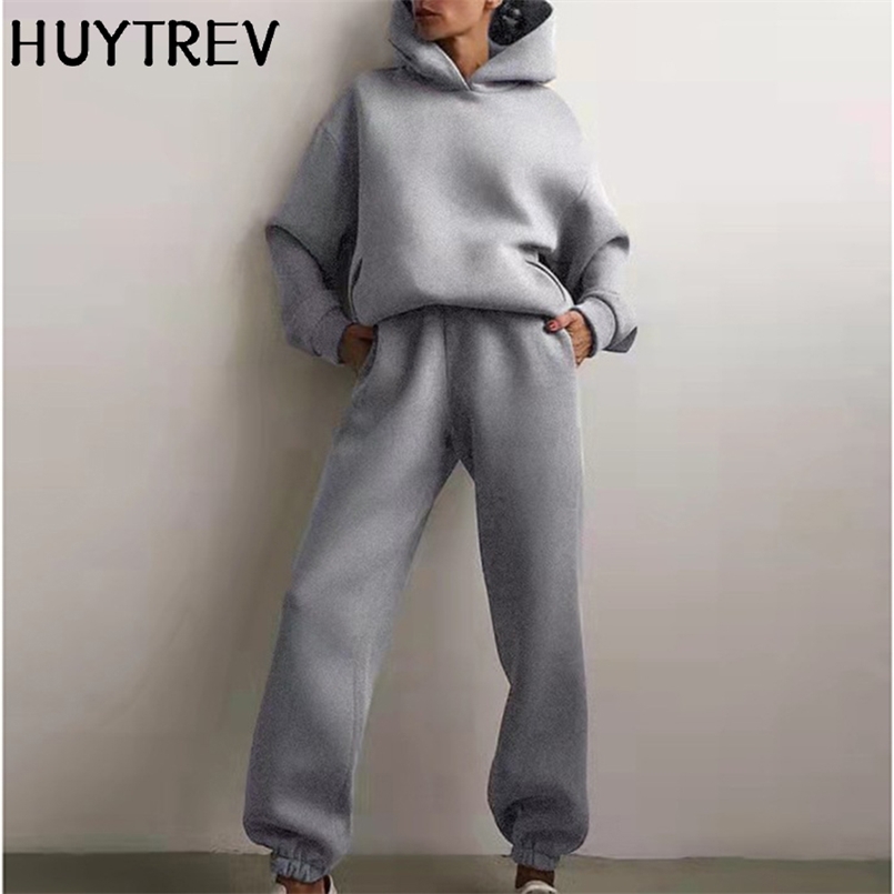 

Women's Tracksuit Autumn Winter Oversized Sports Hoodie Suit Plus Fleece Warm Sweatshirts Two Piece Set Casual Long Pant Sets 211109, Blue