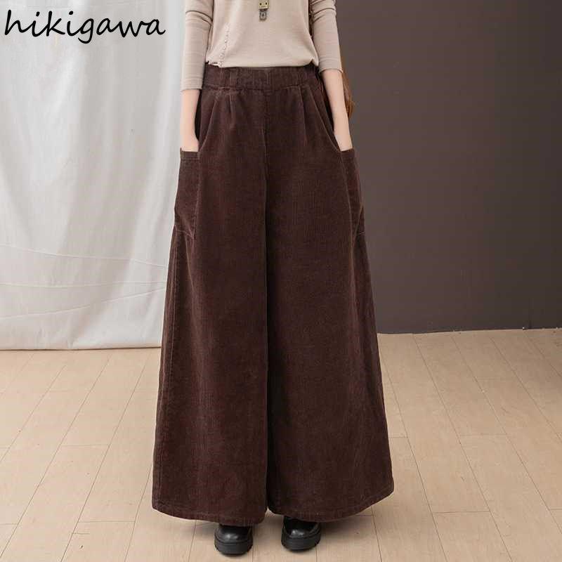 

Women's Pants & Capris Hikigawa Streetwear Women Vinatge Wide Leg Hgih Waist Straight Trousers 2022 Bottoms Fashion Corduroy Pantalon Femme, Black;white